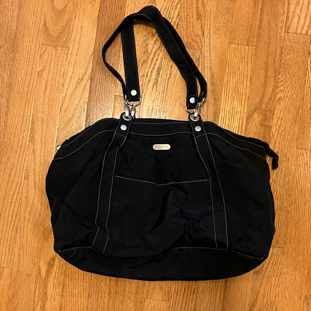 Baggallini Black Nylon Tote Bag with Silver Accents